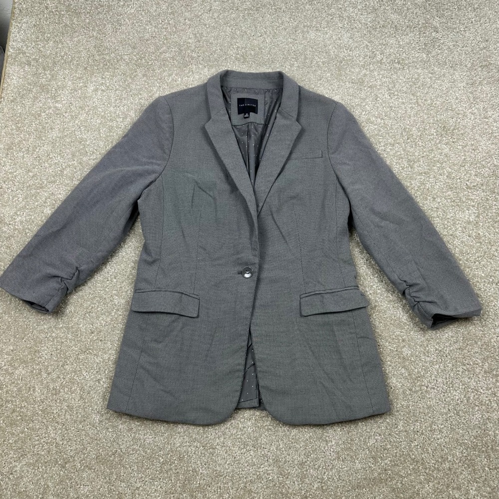 The Limited Gray Textured Single Button Ruched‎ 3/4 Sleeve Blazer Jacket Size M - Picture 2 of 9